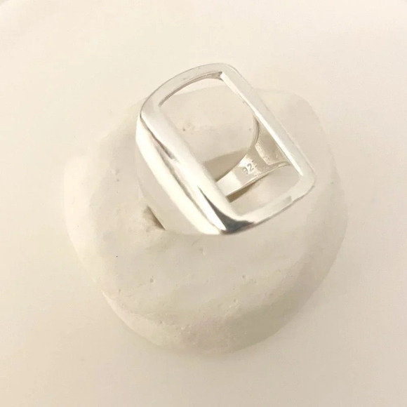 925 Sterling Silver Chunky Rectangle Ring Thick Bold Ring Large Statement Ring - Picture 9 of 9